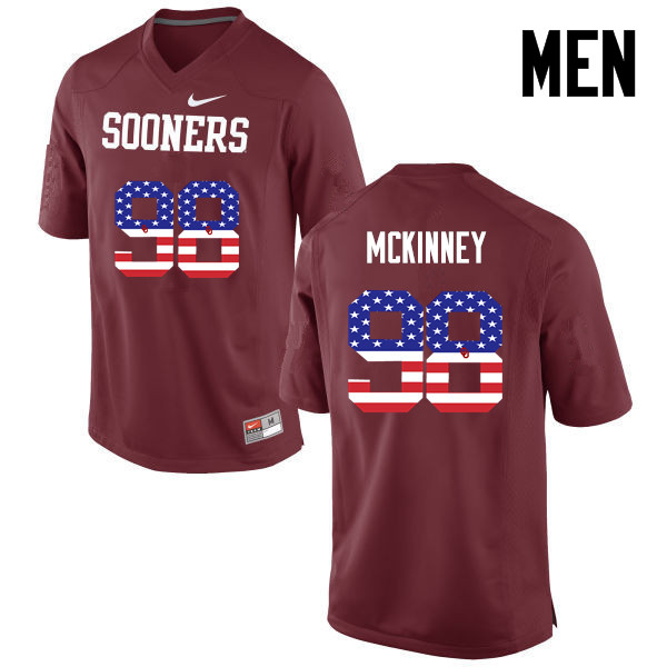 Men Oklahoma Sooners #98 Zacchaeus McKinney College Football USA Flag Fashion Jerseys-Crimson